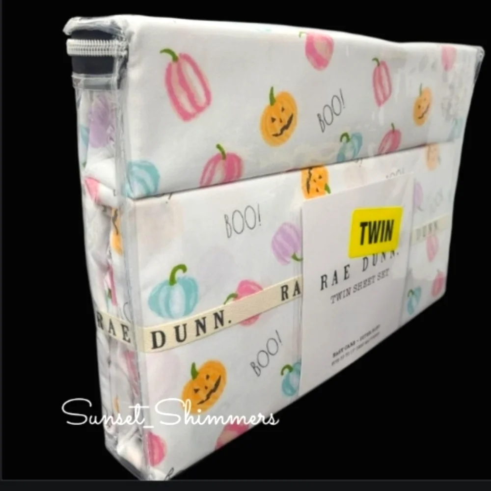 Rae Dunn Colorful Jack Pumpkin Boo Twin Bed Sheet Set Decor NEW